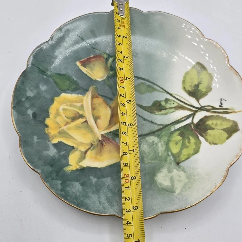 Limoges LDBC Flambeau Antique Handpainted Artist Signed Yellow‎ Floral Plate